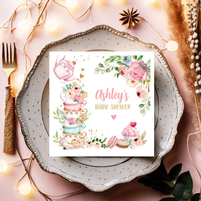 Serviette En Papier Baby shower de thé Fleur rose bébé est en train de (Créateur téléchargé)