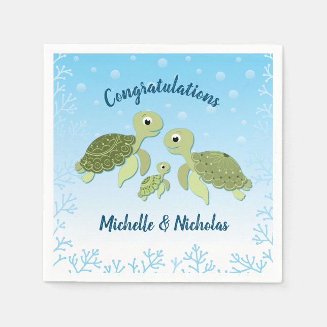 Serviette En Papier Baby shower de tortue de mer Co-Ed Genre Neutre (Devant)