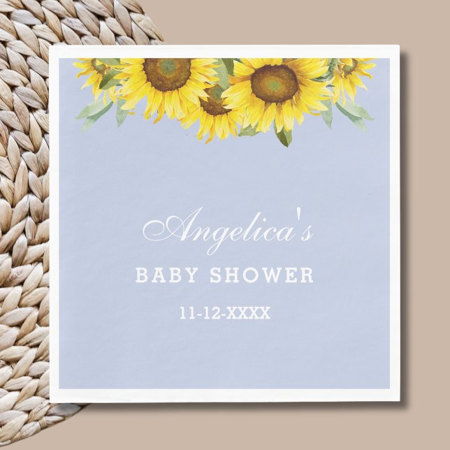 Serviette En Papier Baby shower de tournesol bleu-jaune (Créateur téléchargé)