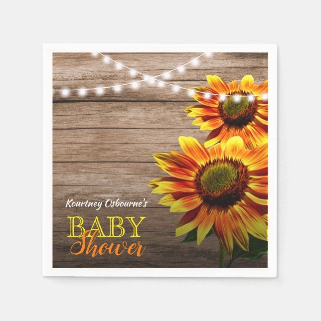 Serviette En Papier Baby shower de tournesol rustique (Devant)