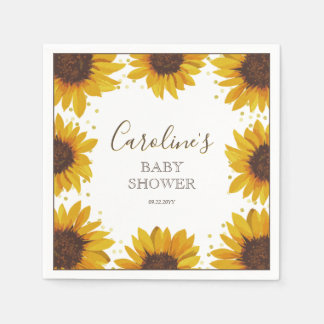 Serviette En Papier Baby shower de tournesol rustique Boho Aquarelle