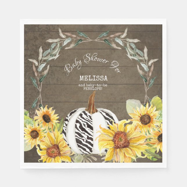 Serviette En Papier Baby shower de tournesol Zebra blanc Citrouille ru (Devant)