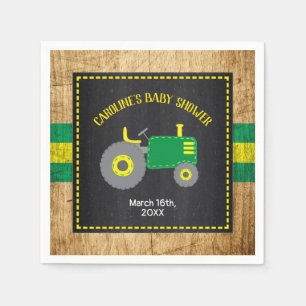 Serviette En Papier Baby shower de tracteur rustique vert et jaune