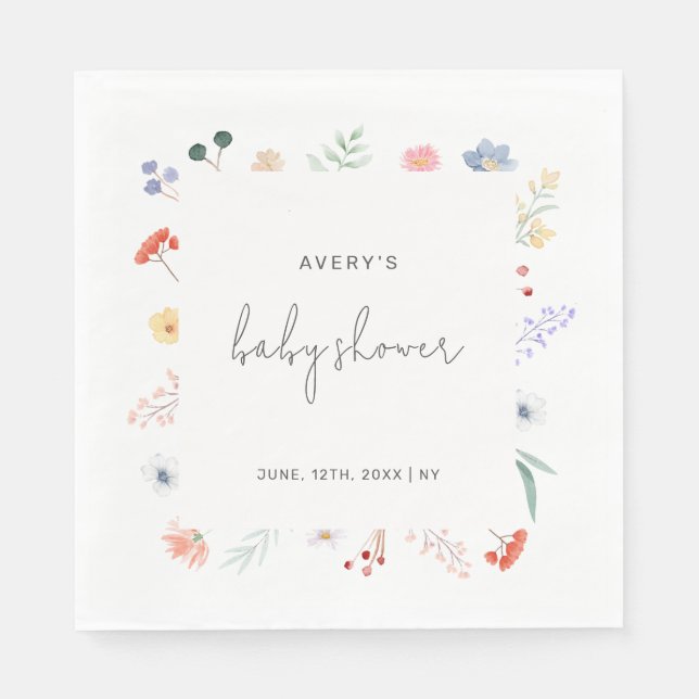 Serviette En Papier Baby shower de trame de Fleur sauvage Boho minimal (Devant)
