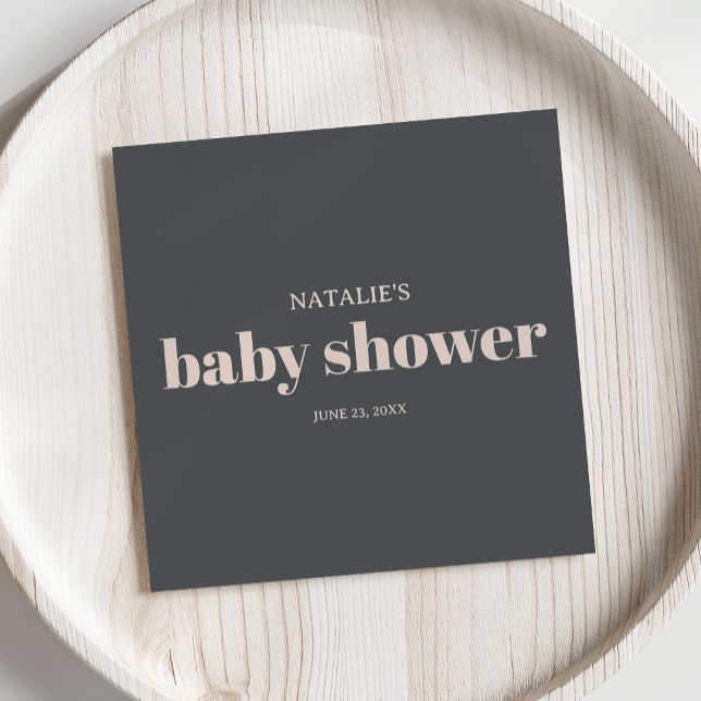 Serviette En Papier Baby shower de typographie de Boho gris rose (Créateur téléchargé)