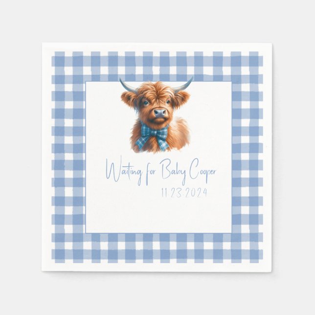 Serviette En Papier Baby shower de vache Blue Highland (Devant)