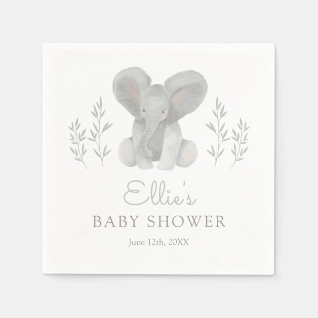 Serviette En Papier Baby shower de verdure éléphant (Devant)