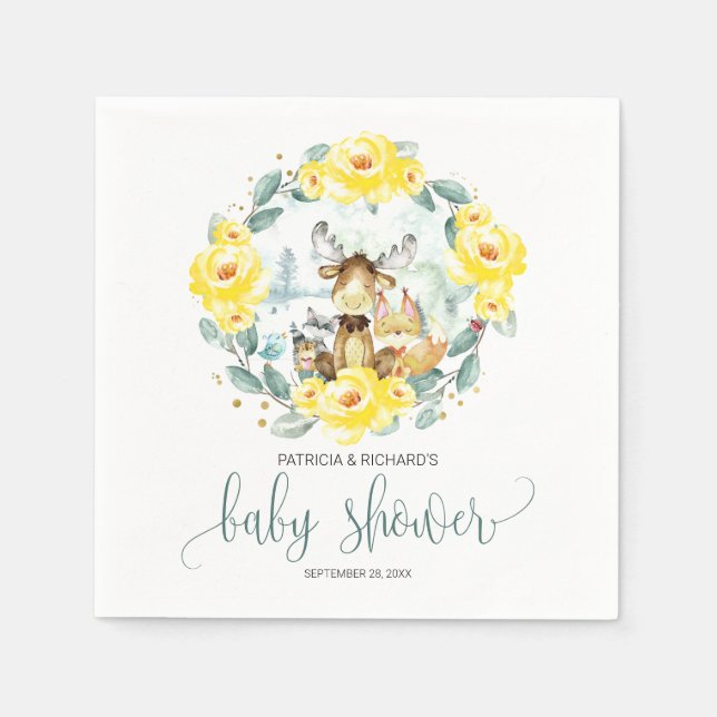 Serviette En Papier Baby shower de verdure fleurie des animaux des boi (Devant)