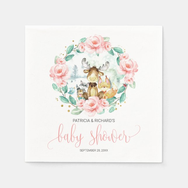 Serviette En Papier Baby shower de verdure fleurie des animaux des boi (Devant)