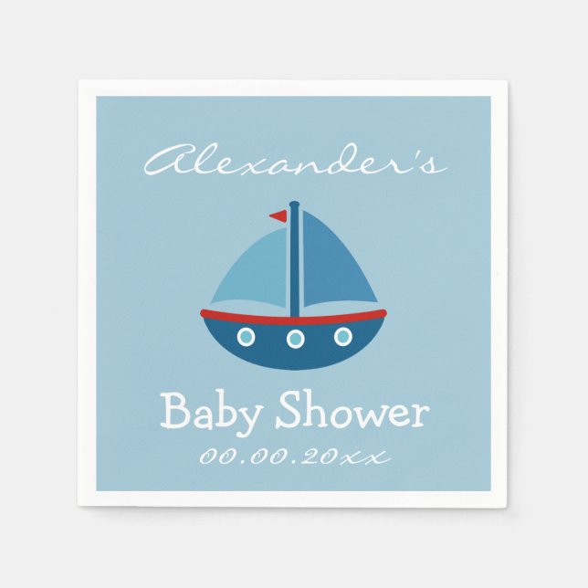 Serviette En Papier Baby shower de voilier nautique personnalisé servi (Devant)