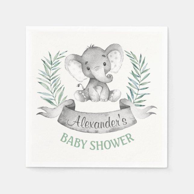 Serviette En Papier Baby shower d'éléphant aquarelle (Devant)