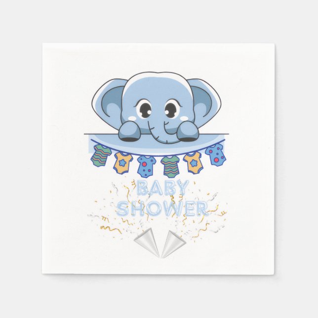 Serviette En Papier Baby shower d'éléphant bleu (Devant)