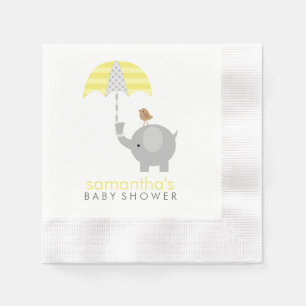 Serviette En Papier Baby shower d'éléphant gris et jaune