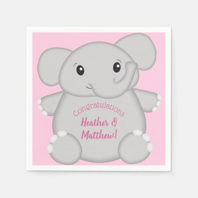 Serviette En Papier Baby shower d'éléphant rose (Devant)