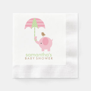 Serviette En Papier Baby shower d'éléphant rose et vert