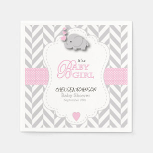 Serviette En Papier Baby shower d'éléphant rose, gris blanc