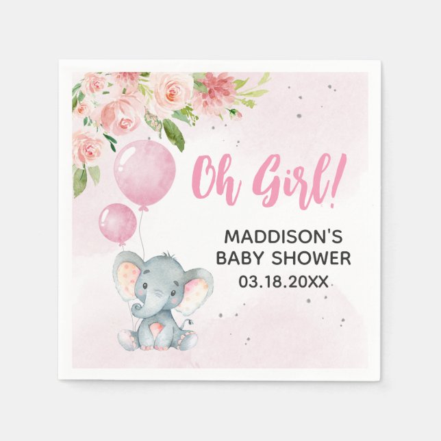 Serviette En Papier Baby shower d'éléphant rose vif (Devant)