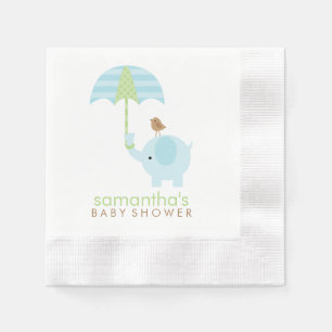 Serviette En Papier Baby shower d'éléphants bleu et vert