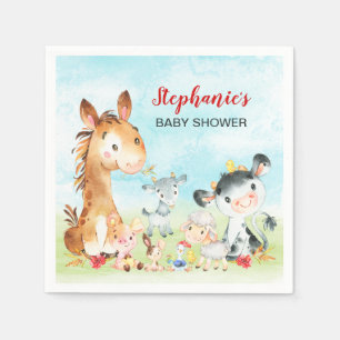Serviette En Papier Baby shower des animaux de ferme Watercolor