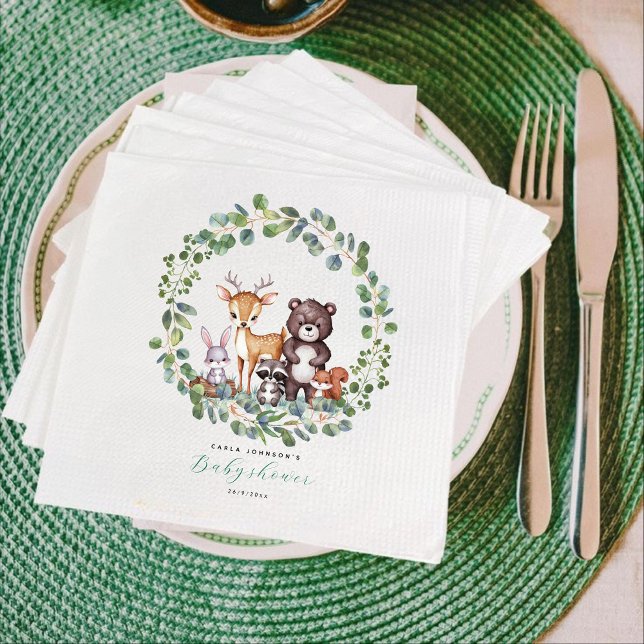 Serviette En Papier Baby shower des animaux des bois (Créateur téléchargé)