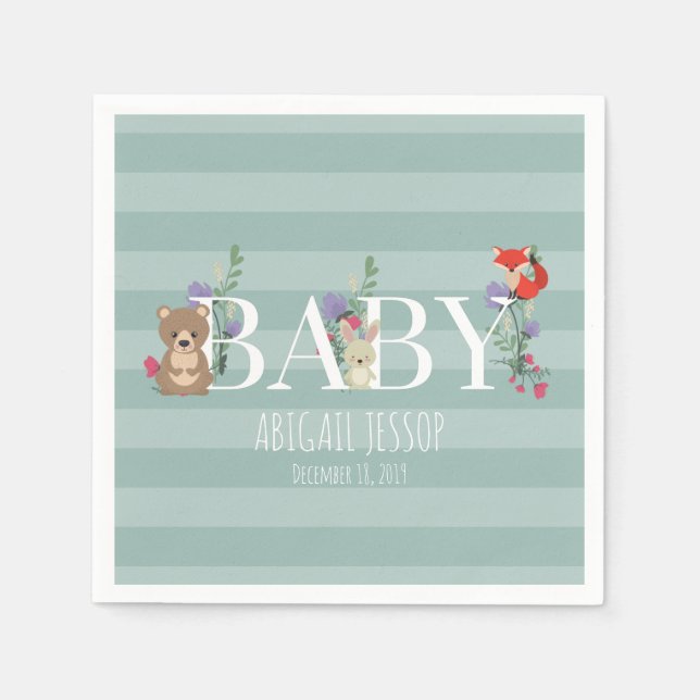 Serviette En Papier Baby shower des animaux forestiers (Devant)