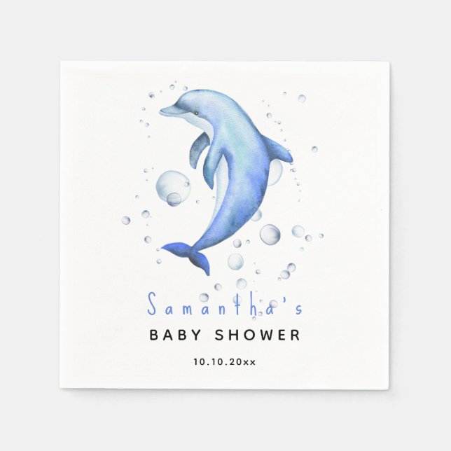 Serviette En Papier Baby shower des dauphins océaniques aquarelles (Devant)