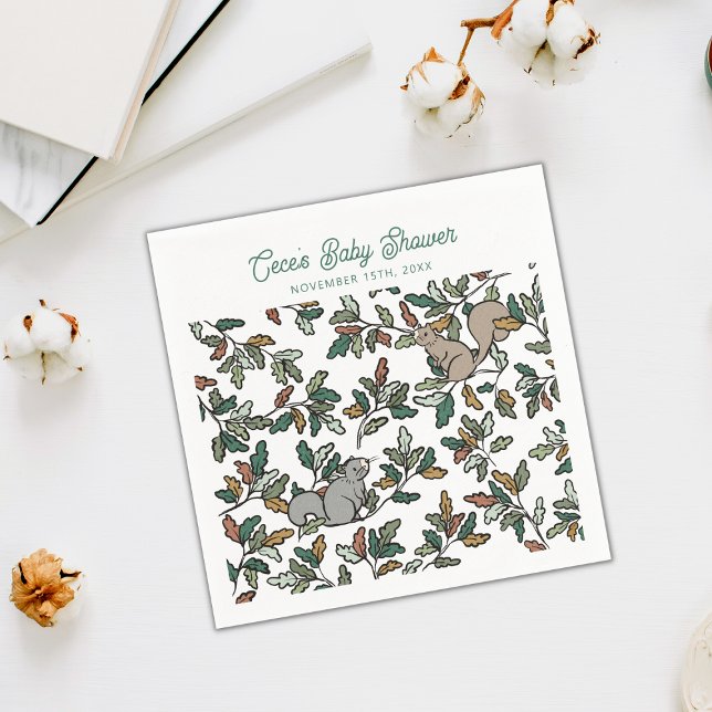 Serviette En Papier Baby shower des écureuils forestiers des bois (Woodland Squirrels Baby Shower Napkins)