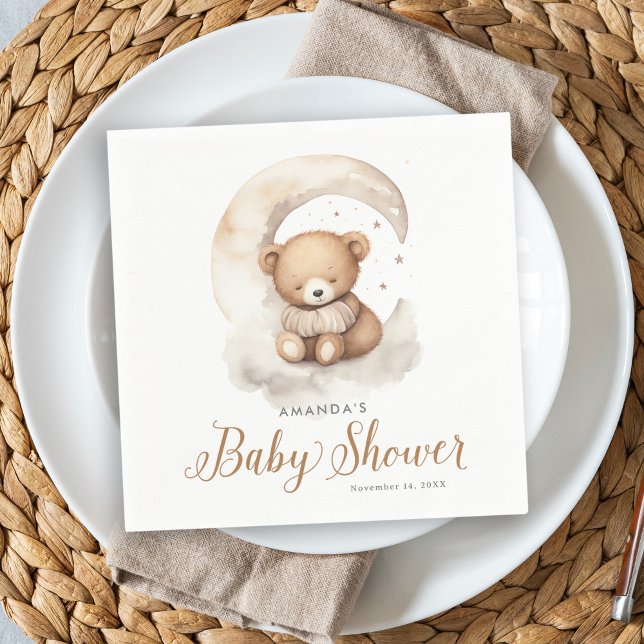 Serviette En Papier Baby shower des étoiles de la lune d'ours neutres  (Créateur téléchargé)