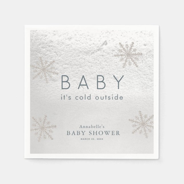 Serviette En Papier Baby shower des flocons d'argent (Devant)
