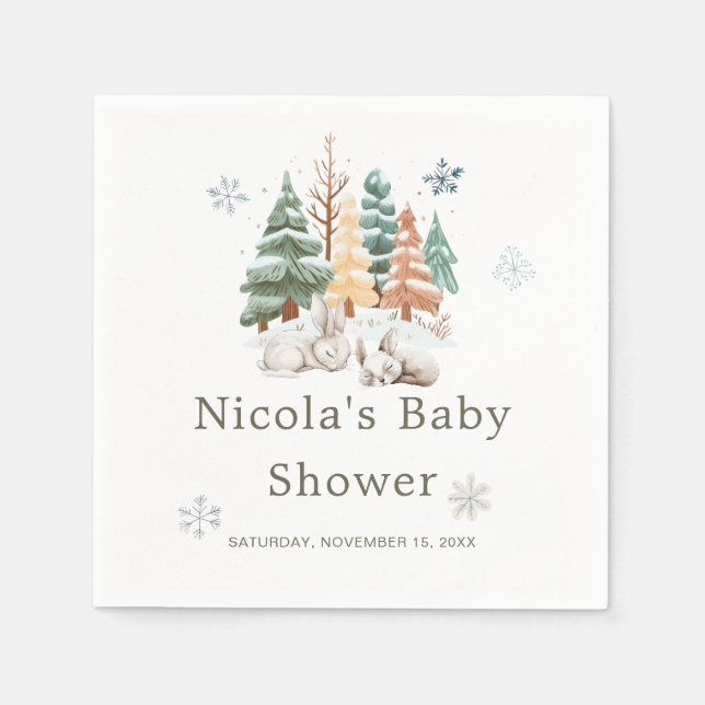 Serviette En Papier Baby shower des lapins d'hiver (Devant)