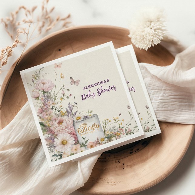 Serviette En Papier Baby shower des papillons Fleurs sauvages Boho (Créateur téléchargé)