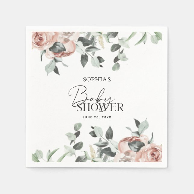 Serviette En Papier Baby shower d'Eucalyptus rose pâle (Devant)