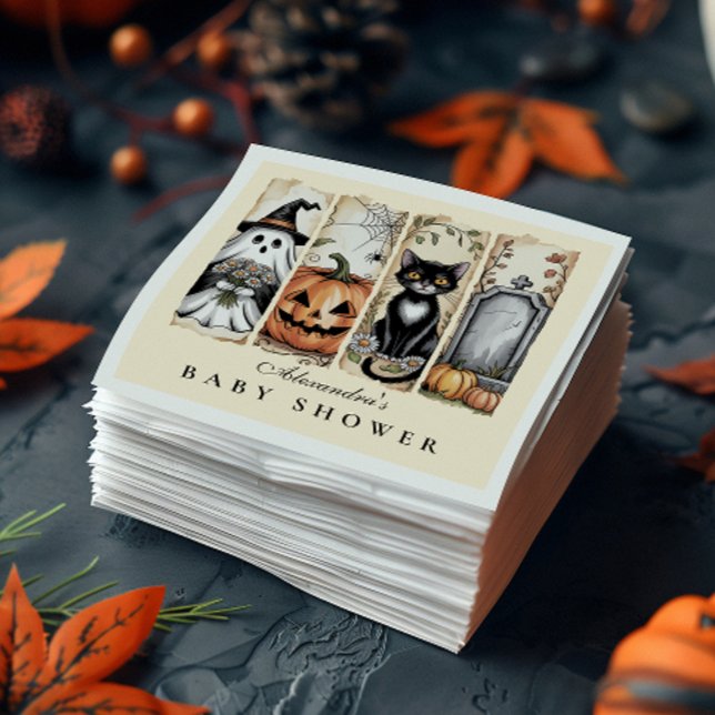 Serviette En Papier Baby shower d'Halloween gothique de chat fantôme (Créateur téléchargé)