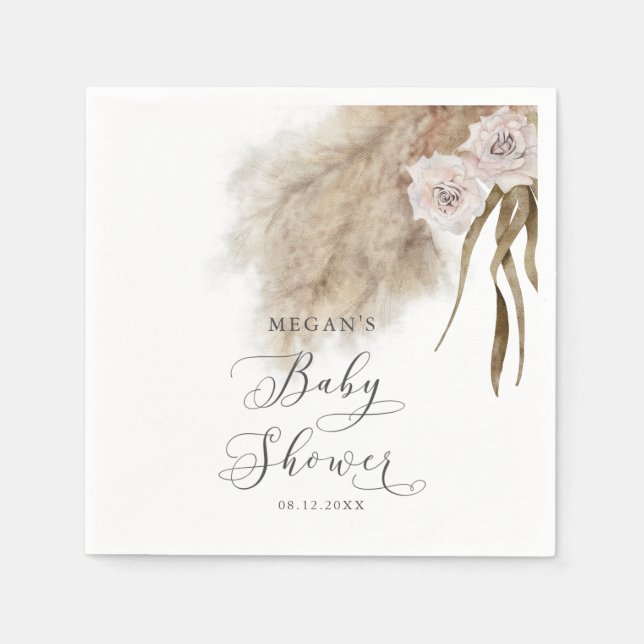 Serviette En Papier Baby shower d'herbe de Pampas rose de Bohême (Devant)
