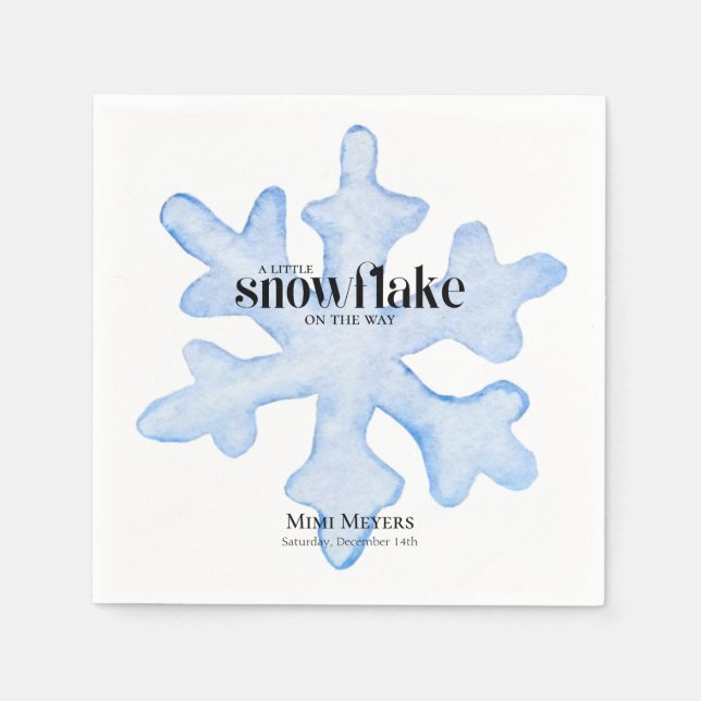 Serviette En Papier Baby shower d'hiver bleu Little Snowflake (Devant)