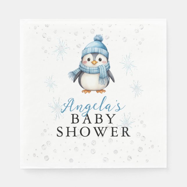 Serviette En Papier Baby shower d'hiver de bébé Penguin (Devant)