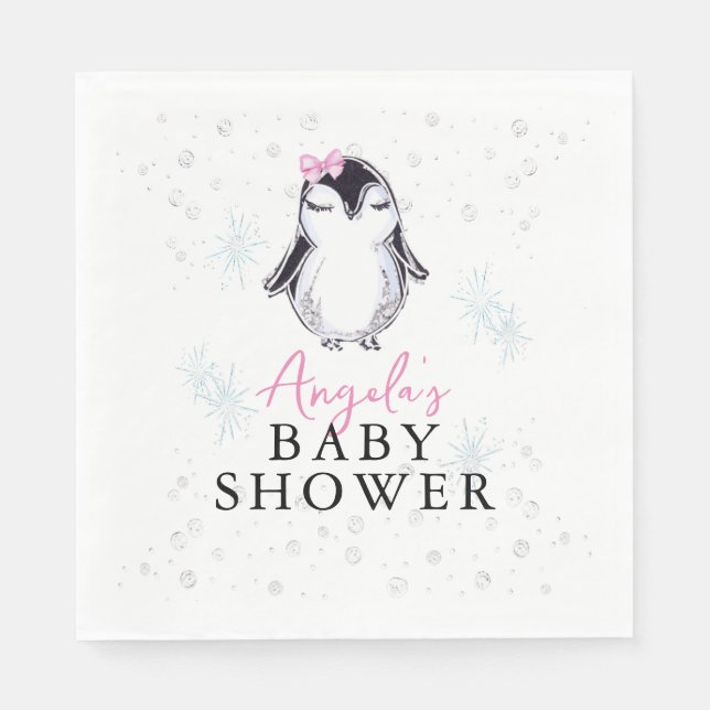Serviette En Papier Baby shower d'hiver de Girl Penguin (Devant)
