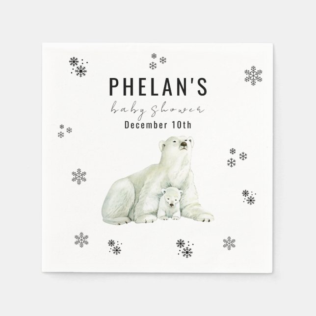 Serviette En Papier Baby shower d'hiver de l'ours polaire (Devant)