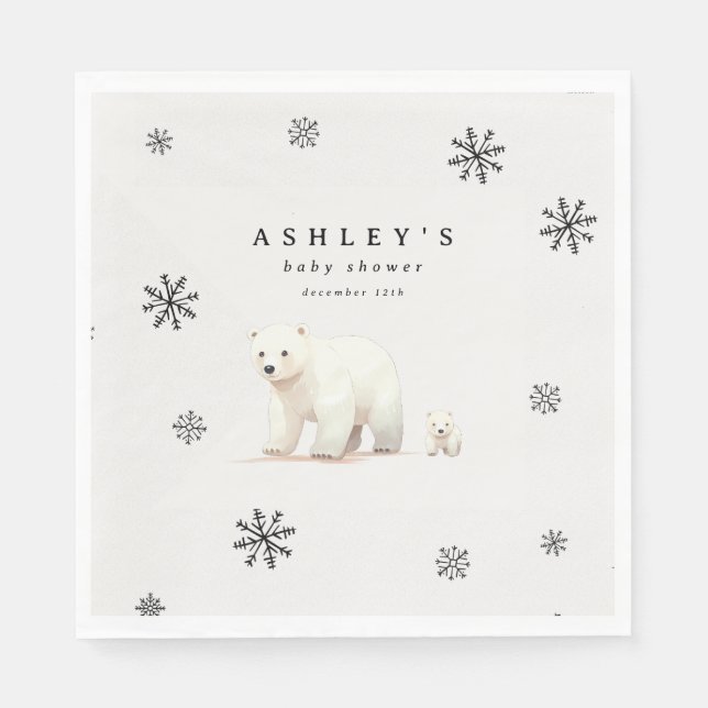 Serviette En Papier Baby shower d'hiver de l'ours polaire (Devant)