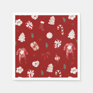 Serviette En Papier Baby shower d'hiver de Noël rouge pâle