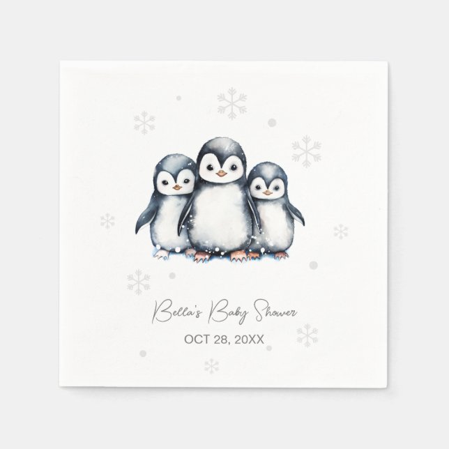 Serviette En Papier Baby shower d'hiver de Pingouin mignon (Devant)