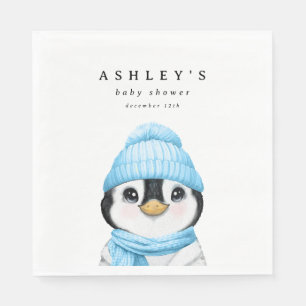 Serviette En Papier Baby shower d'hiver du pingouin bleu