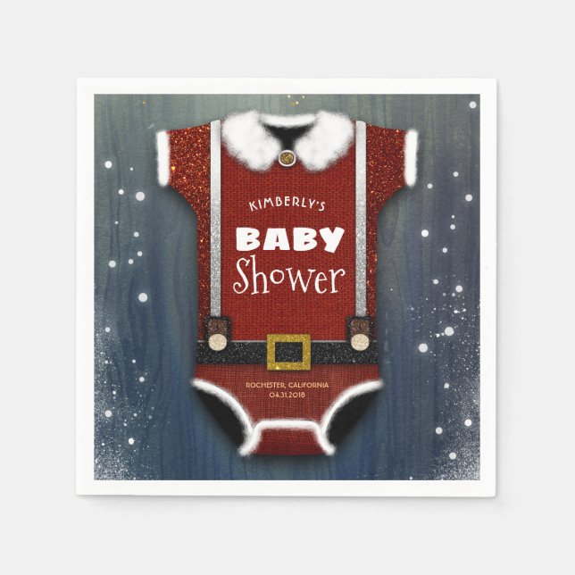 Serviette En Papier Baby shower d'hiver Little Père Noël (Devant)