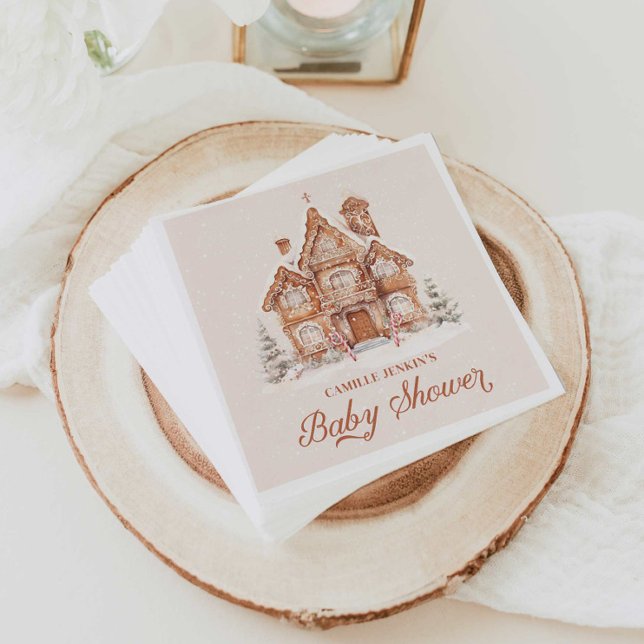 Serviette En Papier Baby shower d'hiver Maison de pain d'épices (Gingerbread House Baby Shower Paper Napkins)