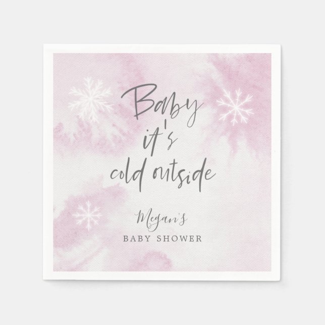 Serviette En Papier Baby shower d'hiver neige rose Aquarelle (Devant)