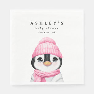 Serviette En Papier Baby shower d'hiver Pingouin Rose