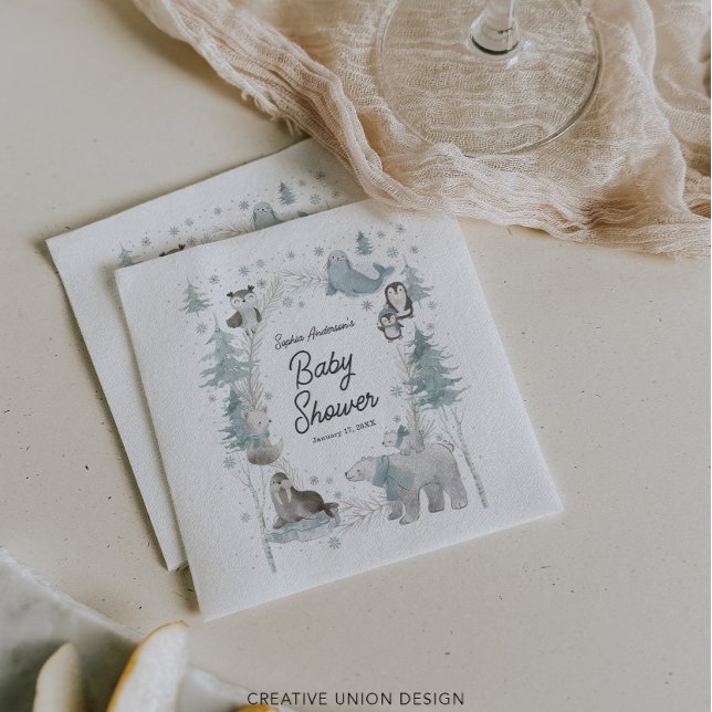 Serviette En Papier Baby shower d'hiver pour animaux de l'Arctique (Créateur téléchargé)