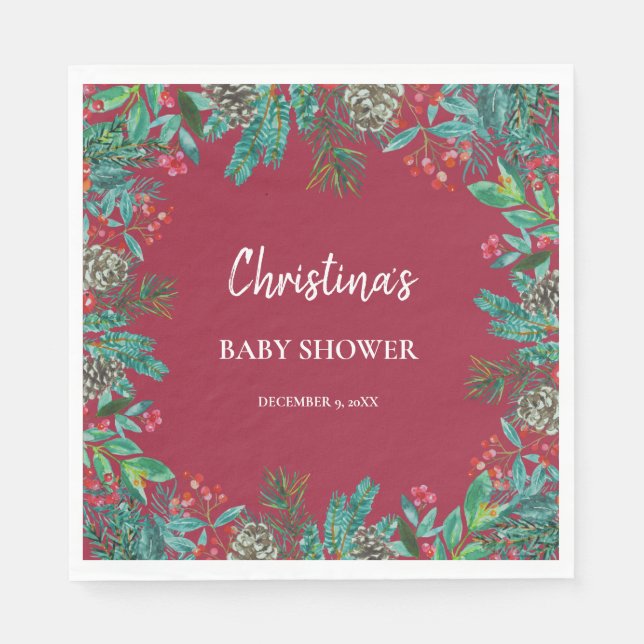 Serviette En Papier Baby shower d'hiver Rouge (Devant)