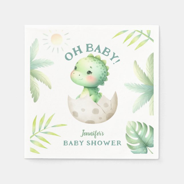Serviette En Papier Baby shower Dinosaure Tropical Cute Dino (Devant)