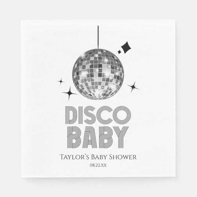 Serviette En Papier Baby shower Disco Ball 'Disco Baby' en argent (Devant)